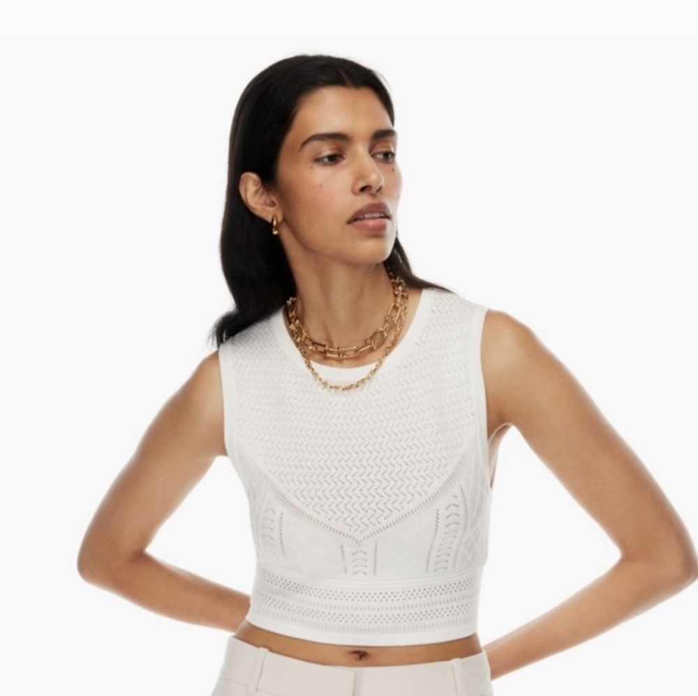 Aritzia BABATON Pointelle Sleeveless Knit Crop Tank Top Size XL